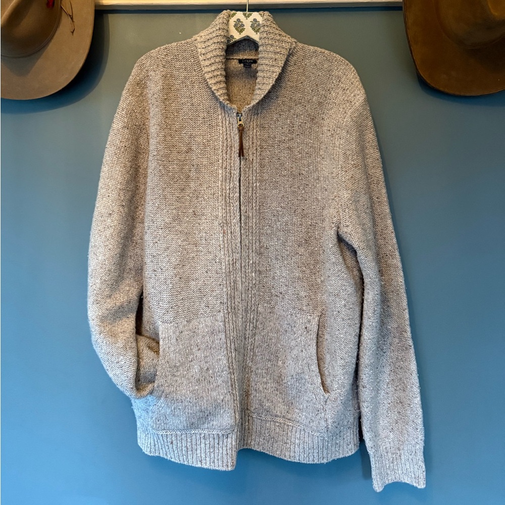 J. Crew Zip Up wool Cardigan Sz XL